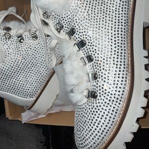 Jessica Simpson rhinestone white boots